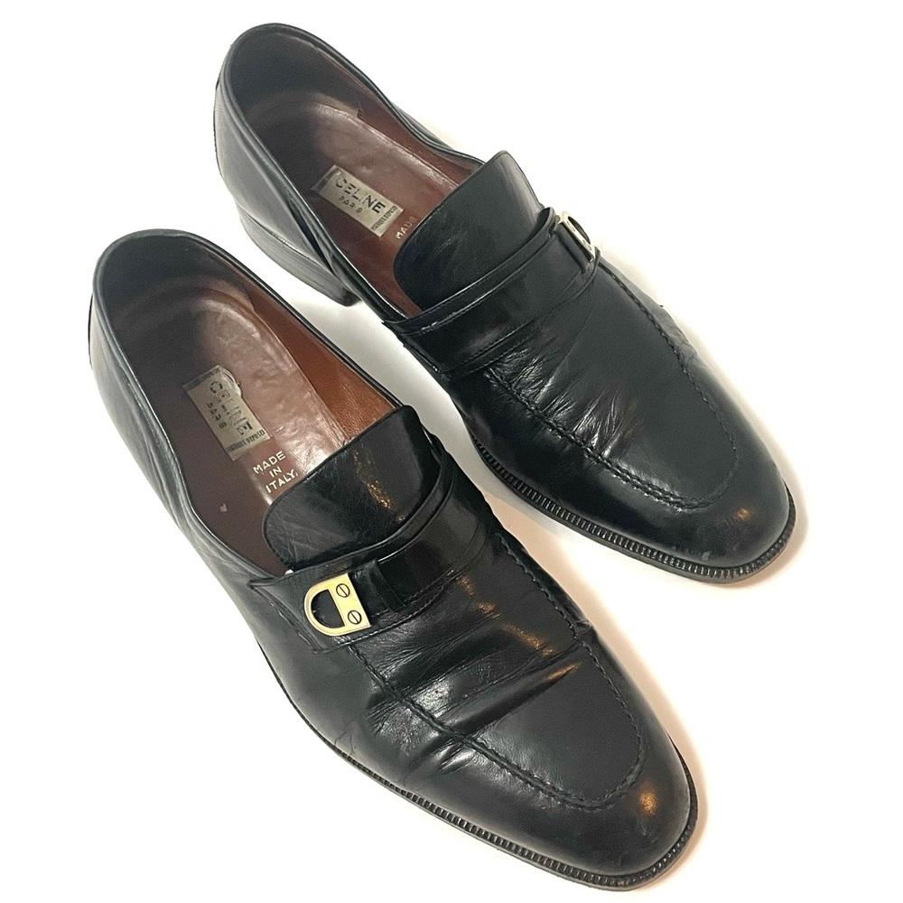 Celine Mens Black Leather Loafers Shoes Size 44